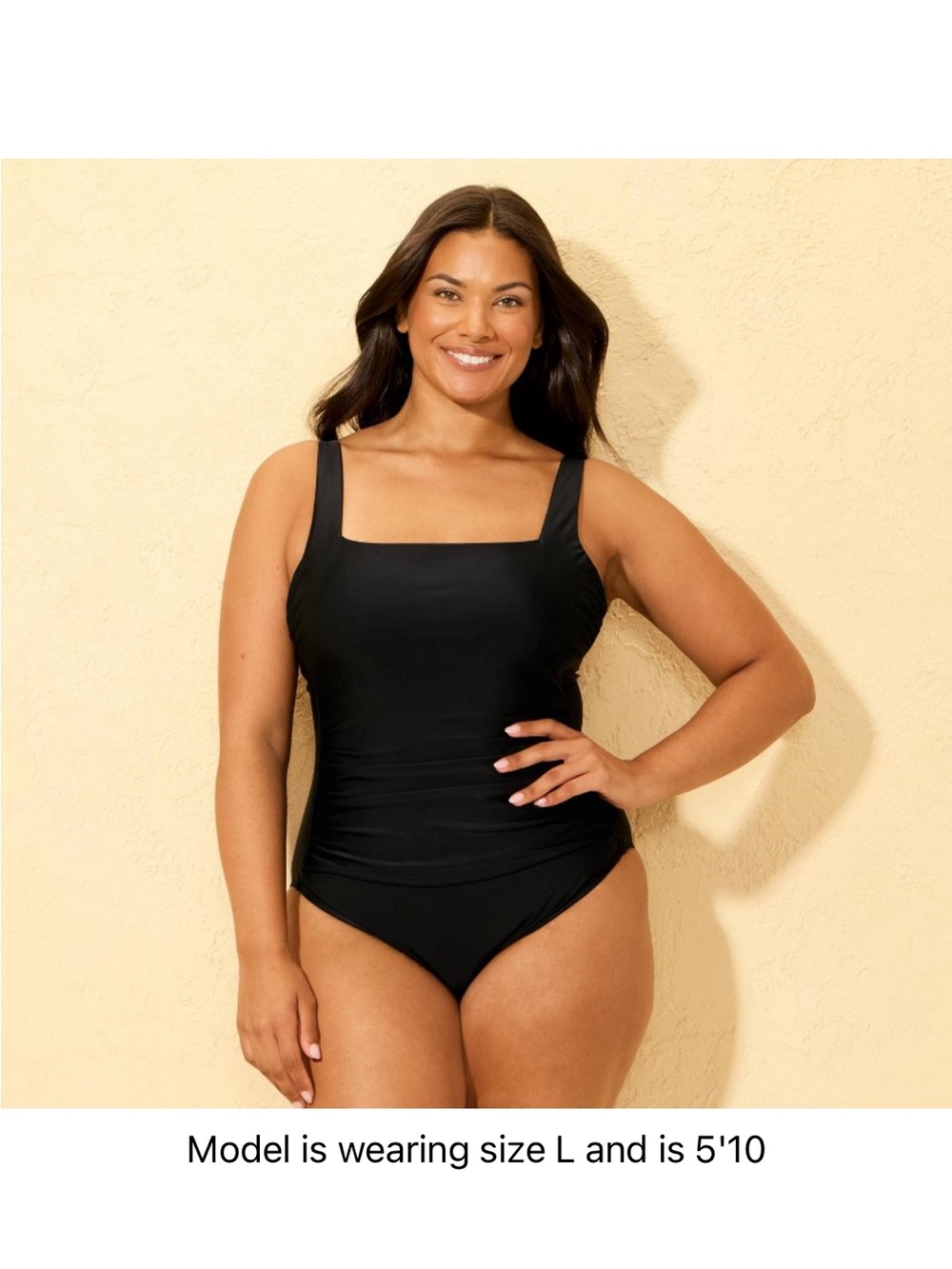Shade & Shore Black Square-Neck One-Piece Swimsuit M 8/10